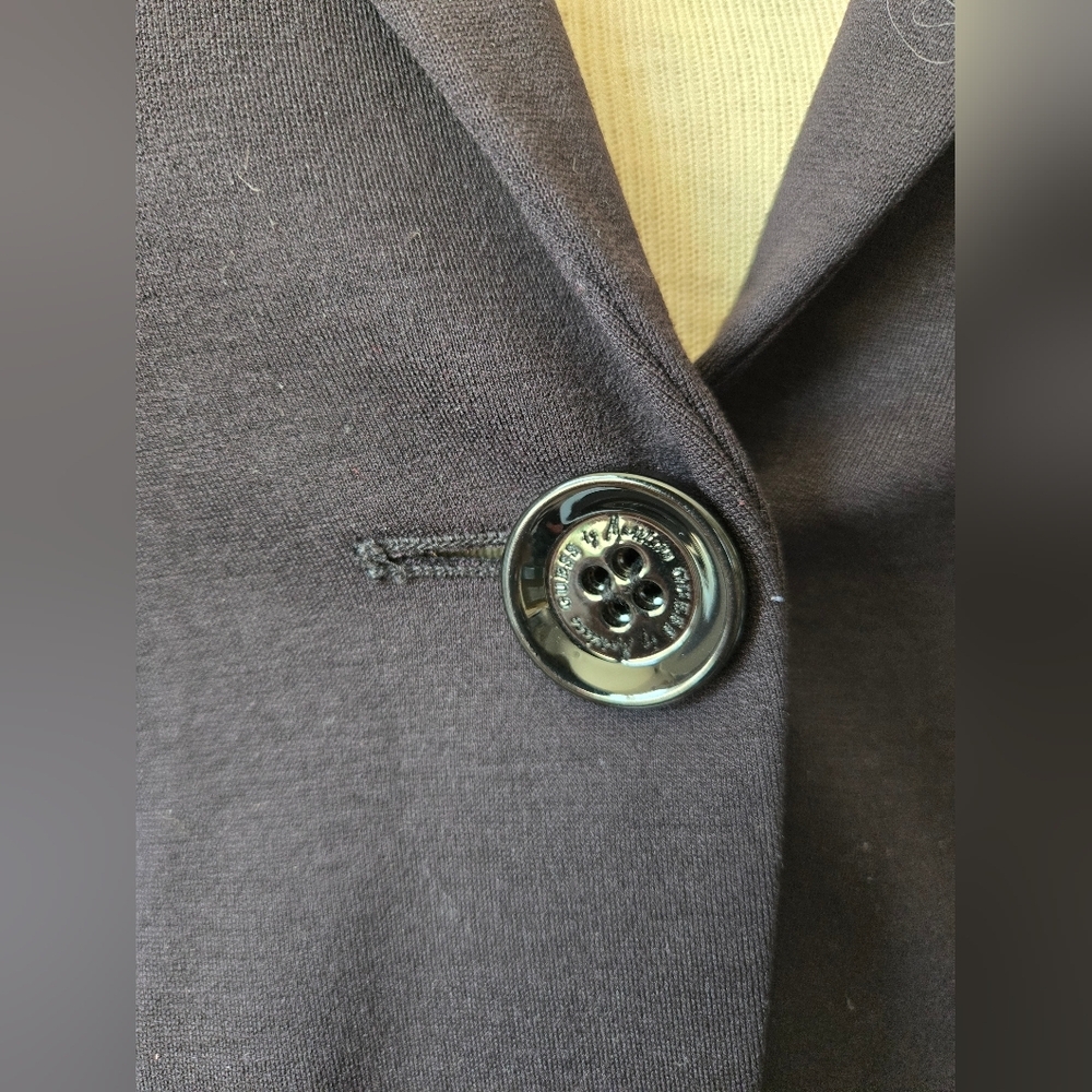 GUESS BY MARCIANO Black Fitted Blazer with Genuine Leather Sleeves, Back Ruffle. - Picture 3 of 15